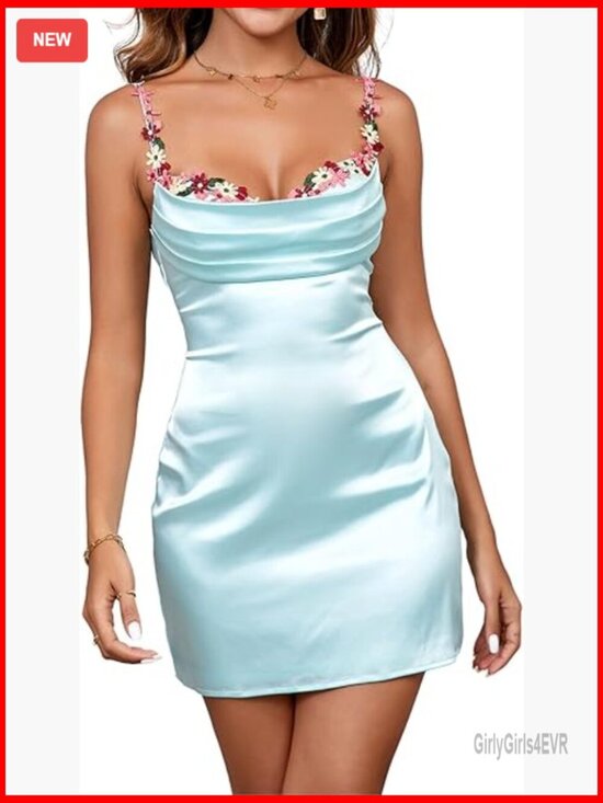 Dresses & Skirts - Satin Spaghetti Strap Slip Mini Dress Sleeveless Bodycon Formal Wedding Guest